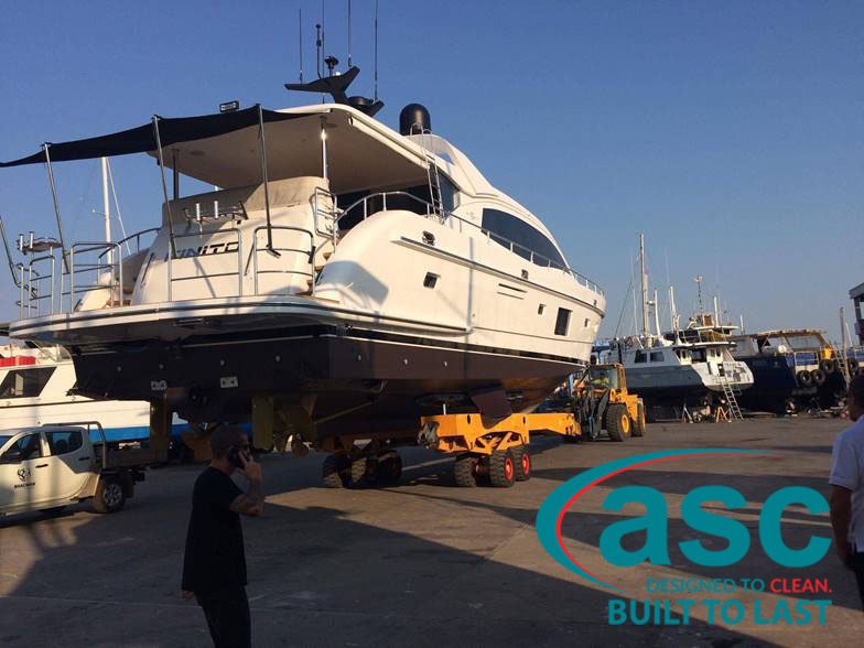 Pulling A Yacht At Spot On Marine Yard